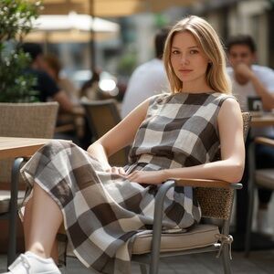 Vintage 50’s 60’s Checkered Gingham Pleated Sheath Dress